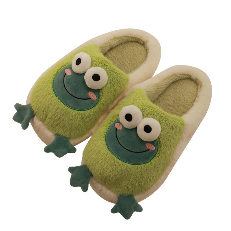 Fashion 2025 Winter Slippers Women Men Home Floor Shoes Cute Frog Keep Warm Soft Plush Couples Indoor Slides Ladies Cotton Footwear