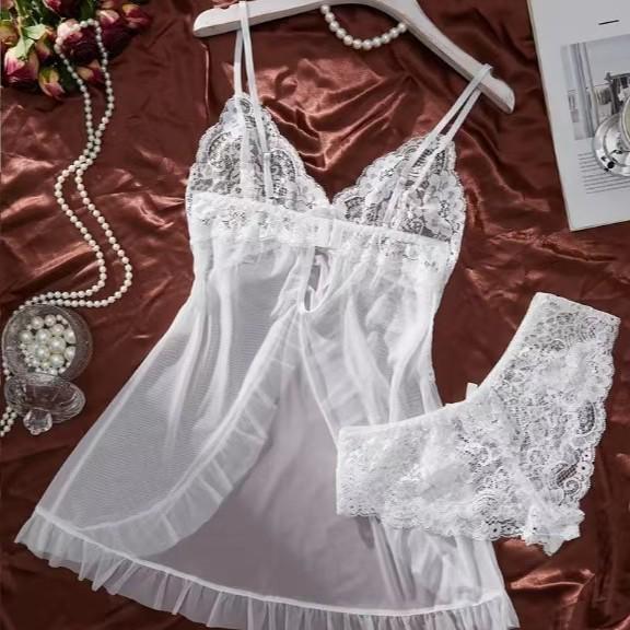 Women s Sexy Lace V-neck Camisole Pajama Set - Multicolor Lingerie S белый
