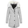 Parka Caldo Invernale da Donna a Maniche Lunghe con Cappuccio e Zip, Colore Solido, Lunghezza Media, in Cotone