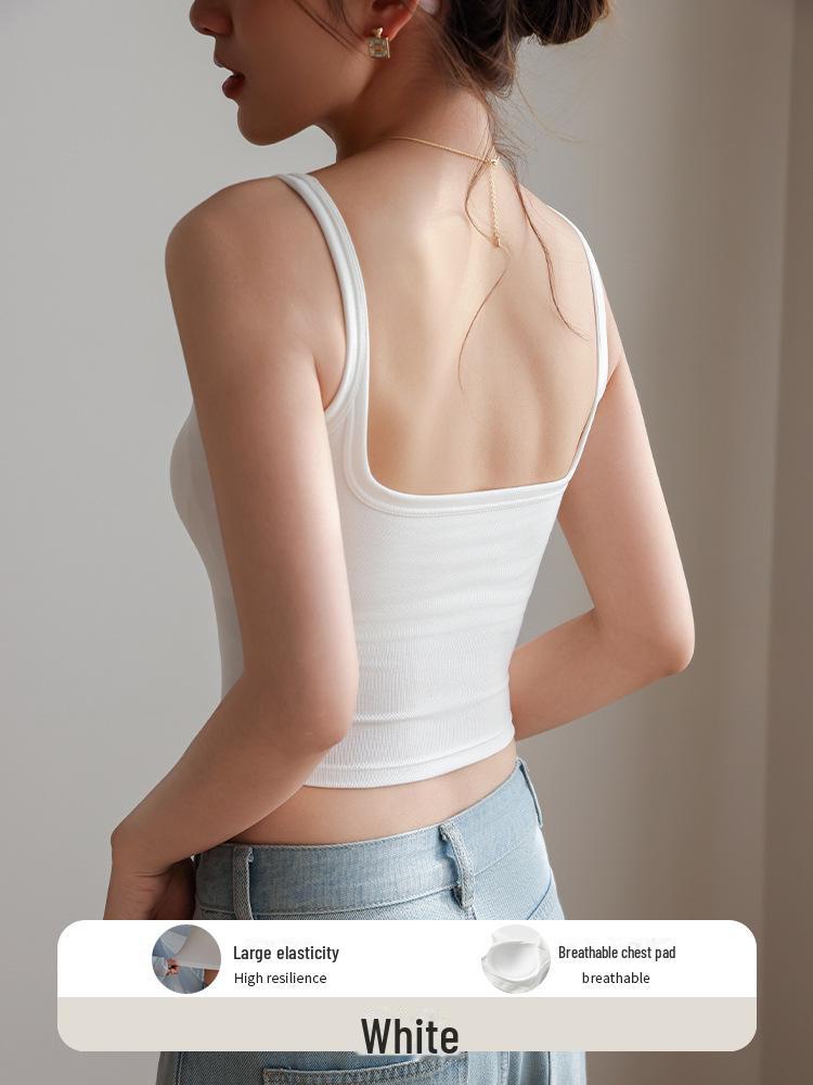 "Women's Summer Black Breathable All-in-One Vest Bra with Chest Pads and Suspenders"