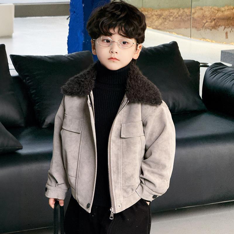 Stylish Thickened Jacket for Boys: Children's Retro Fur-Collared Thickened Cotton Coat