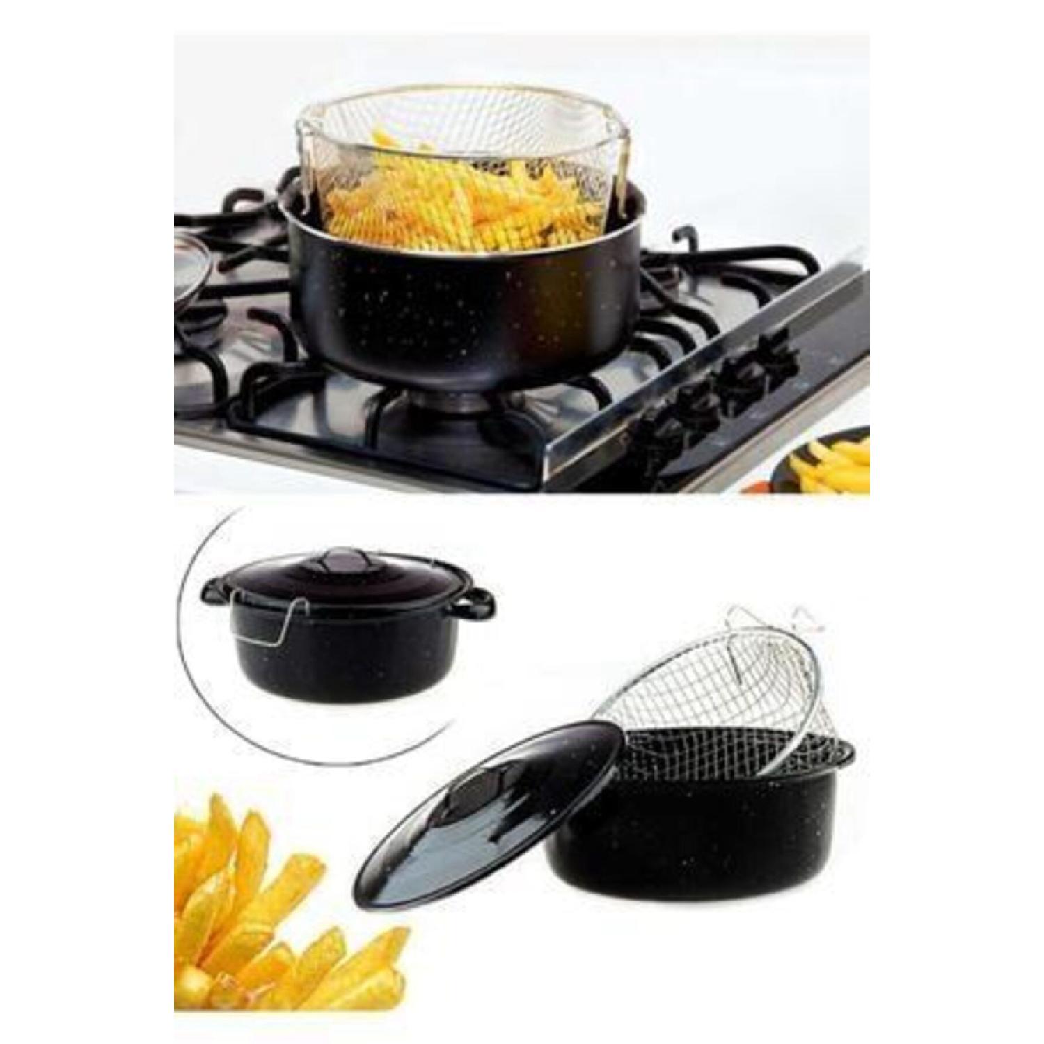 

Black Fritous Potato Strained Basket Breasy Frying Pouver чорний