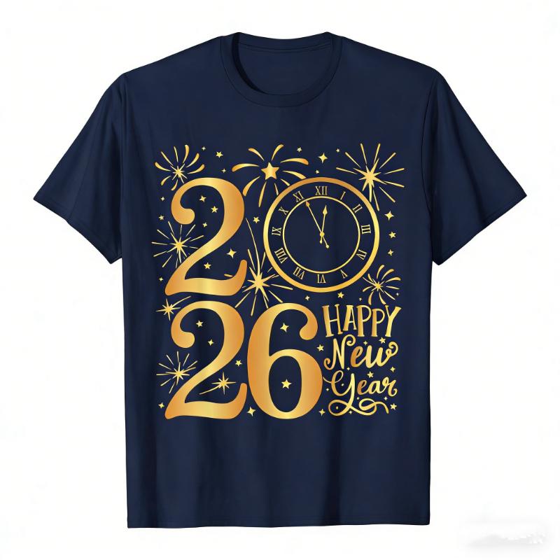 Happy New Year Party 2026 Family Matching Unisex Printed TShirt Tops High Quality Cotton Crewneck Casual Style Shortsleev