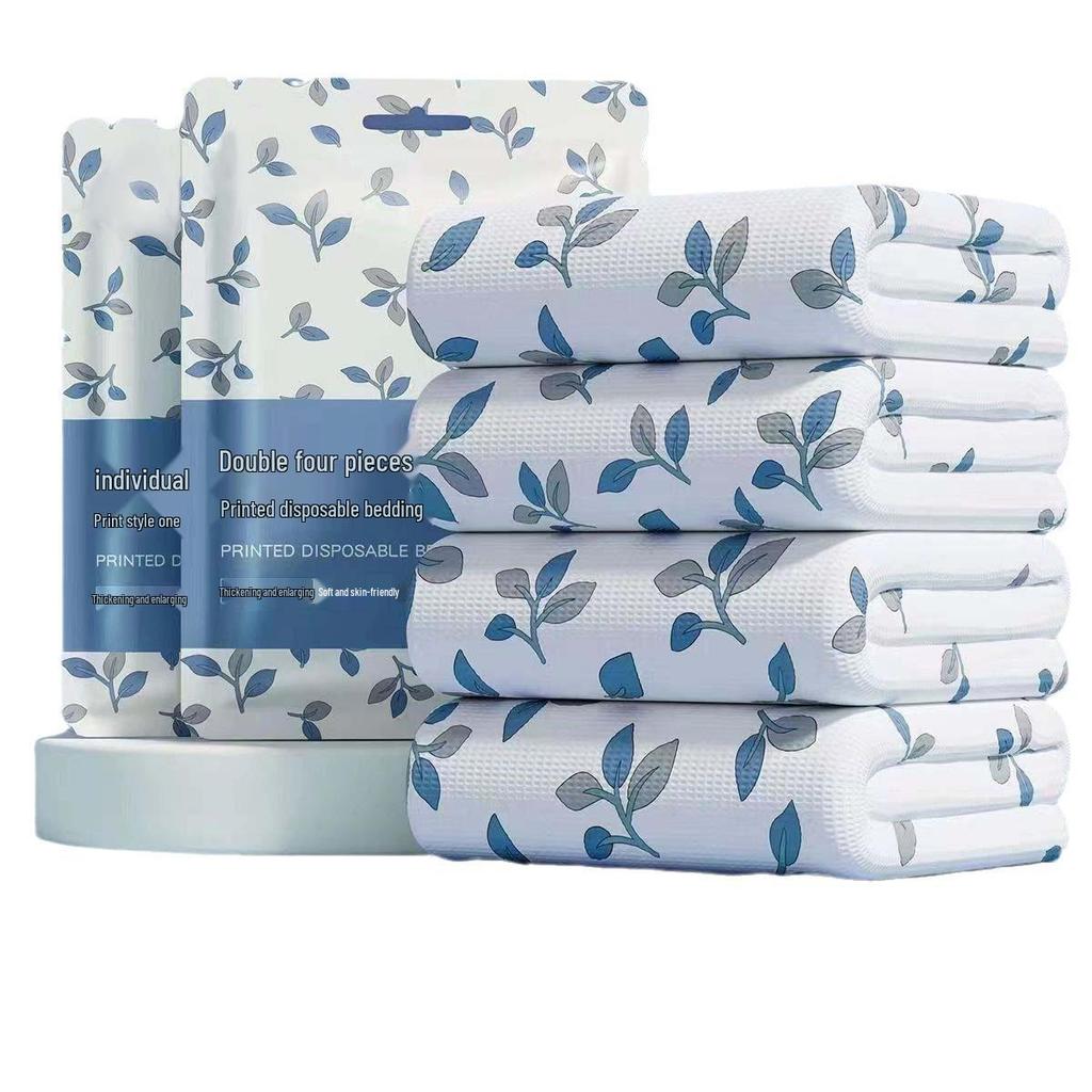 4-Piece Travel Disposable Hotel Bedding Set: Double Bed Sheet, Duvet Cover, Pillowcase – Thickened and Anti-Dirt
