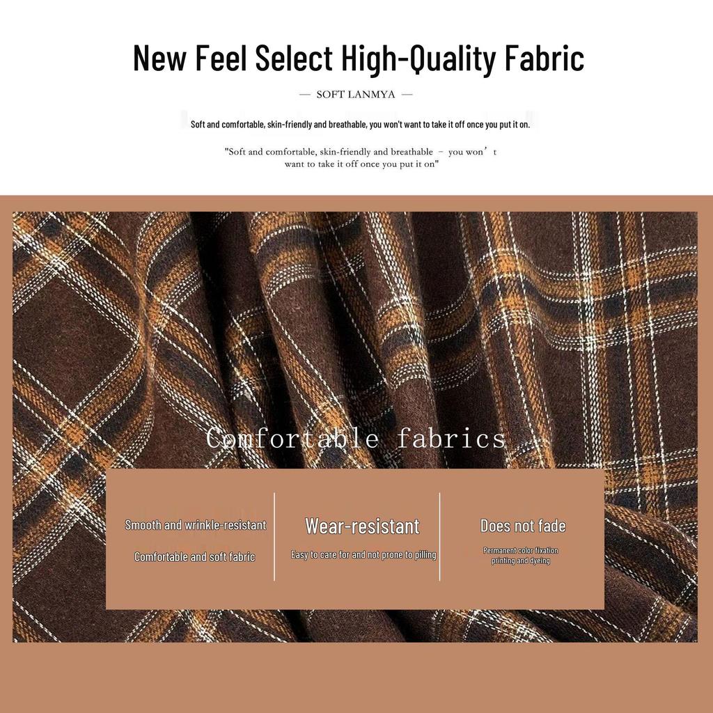 Women's Coffee Plaid A-line High-Waisted Retro Wrap Skirt