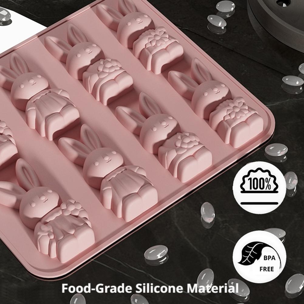 2PCS 3D Easter Bunny Silicone Molds Rabbit Chocolate Mold For Baking Cake Jelly Ice Cube Tray Candle Soap Resin Candy Mold