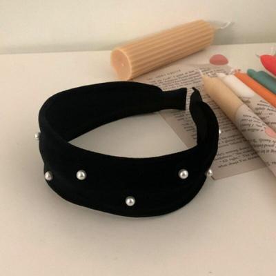 Wide Velvet Headband with Pearl Points for Daily Wear