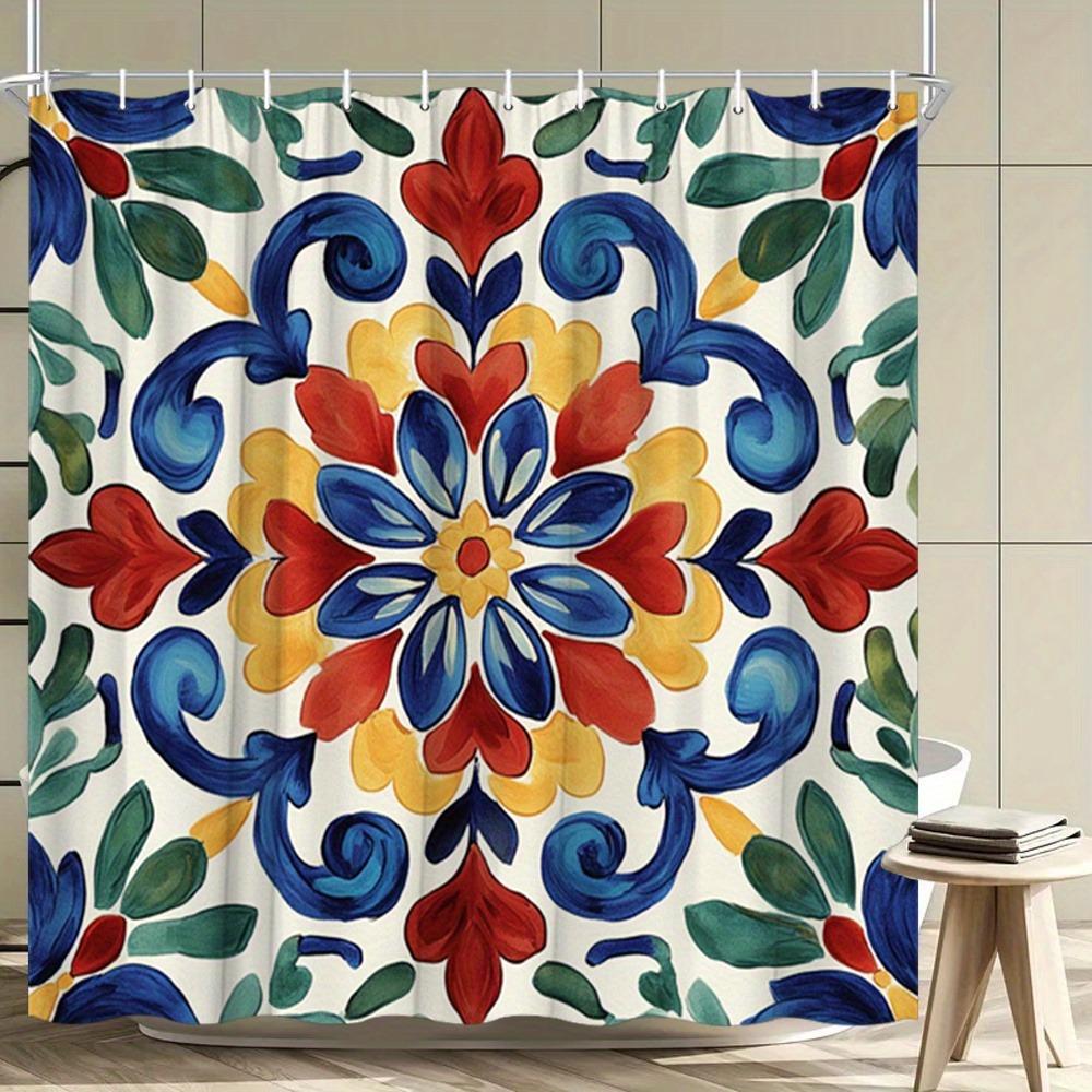 

Bohemian Floral Symmetry Shower Curtain Washable Dirt-Resistant Shower Head Waterproof Polyester Bath Curtain For Home Decor W60H190(CM)-1 Pcs