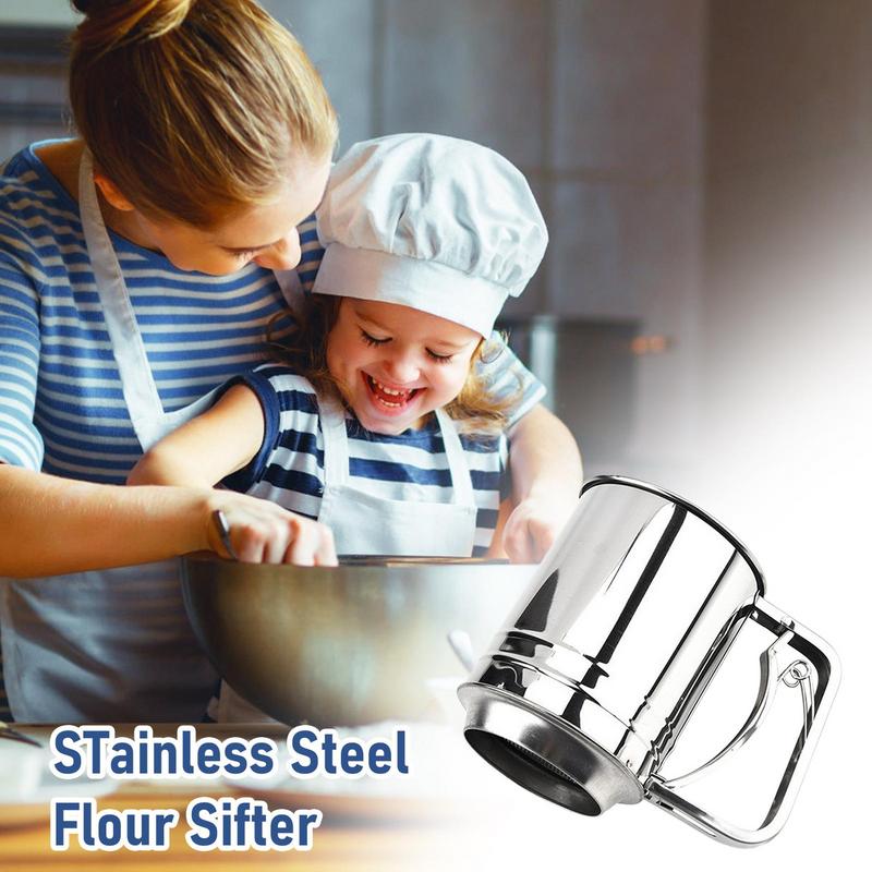 Stainless Steel Flour Sifter Manual Cocoa Powder Sifter Double-layer Baking Sifters For Baking Flour And Powdered Sugar Flour