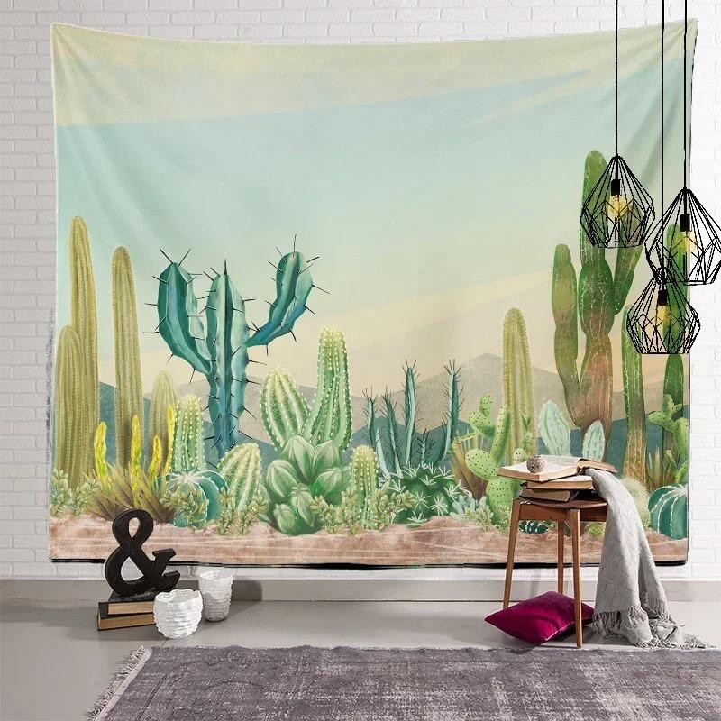Nordic Home Fabric Plant Tapestry Wall Hanging Retro Tropical Plant Cactus Wall Hanging Art Painting Background Decoration