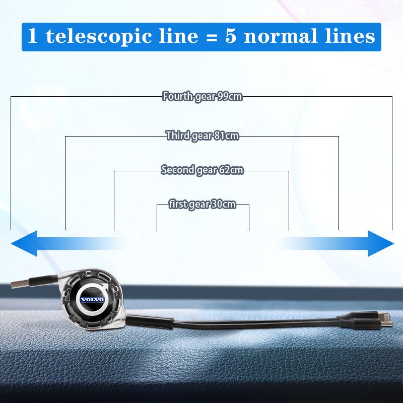 3-in-1 Micro-USB Typ-C Ladekabel für das Auto, Mehrfachladegerät für Volvo XC90 XC60 V50 S60 V70 V60 V40 S90 olestar AWD XC40 S80 T6 V90