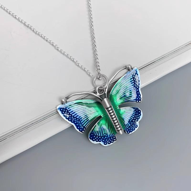 Enamel Butterfly Pendant Necklace Men Women Bohemian Style Choker With Clover Charm Copper Chain Jewelry