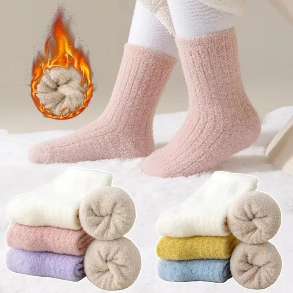 4 Pairs Thickened Design Warm Socks 4 Pairs Thickening Mid-Calf Socks Warm Fleece Socks For Girls