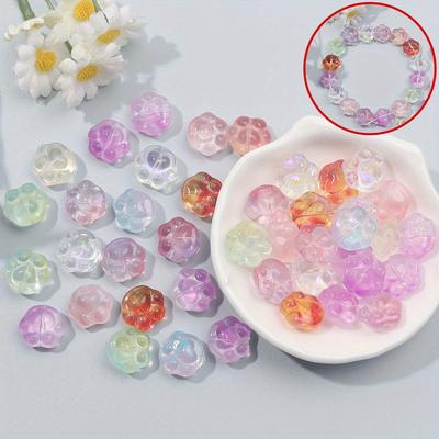 12/24/36pcs Glass Material Transparent Cat Claw Beads Dog Footprint Beads Colorful Pet Claw Beads DIY Summer Beach Foot Chain Bracelet Earrings