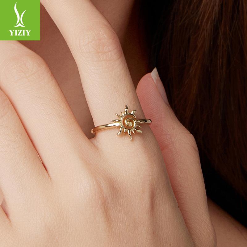 S925 Sterling Silver Plated 14K Gold Sun Opening Ring Sunshine Charm Sun Ring Jewelry