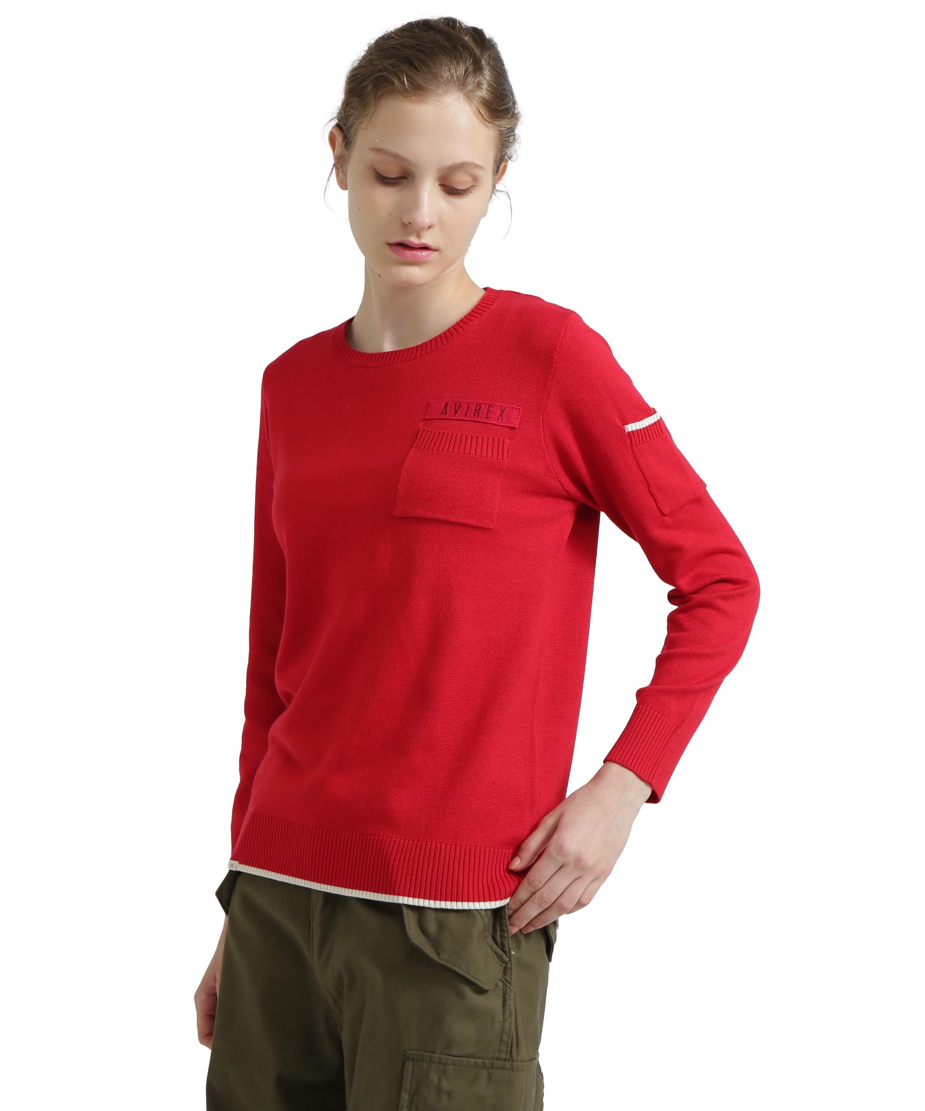 AVIREX FATIGUE KNIT TOP Women s M 100 Red 783-5240605