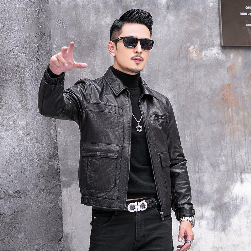 Genuine Leather Jacket for Men Spring and Autumn New Style Oil Wax First Layer Cowhide Jacket Business Casual Lapel Slim Fit