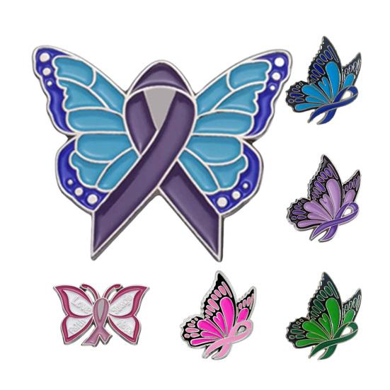 Women Brooch Enamel Butterfly Design Healing Ribbon Pin Non-Slip Buckle Scarf Badge Sweater Cardigan Bag Accessories