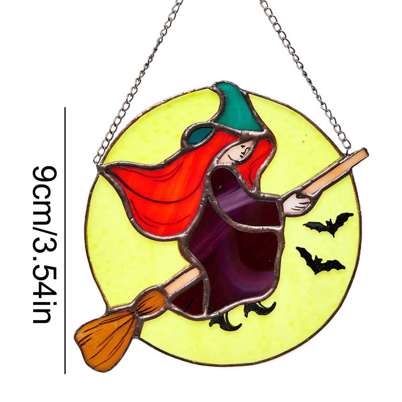 Witch Stained Glass Halloween Witch Decor Riding Moon 2D Witch On Moon Decor Acrylic Home Witch Gothic Decor For Bedroom Kitchen