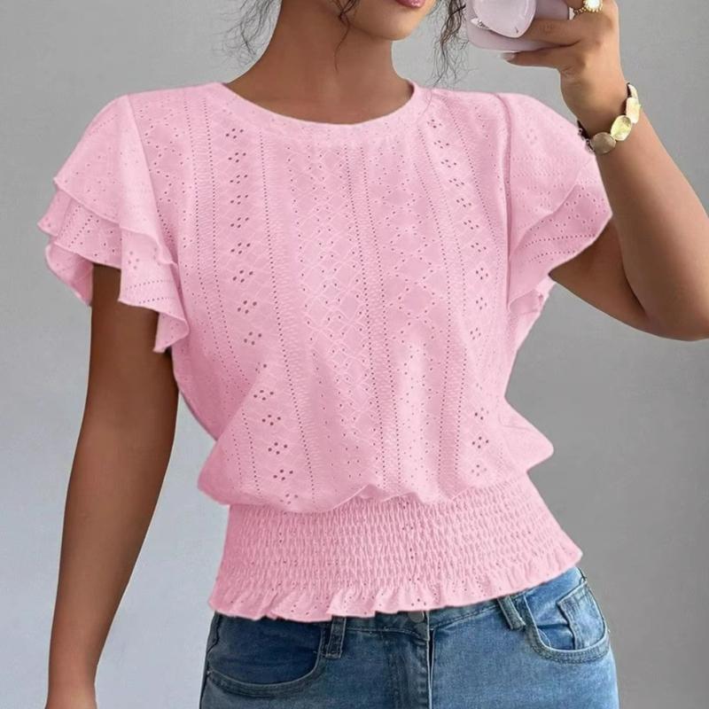 TIFICY Damenmode, lässig, Sommer, Frühling, einfarbig, bedruckt, kurzärmelig, O-Ausschnitt, Blusen und Hemden