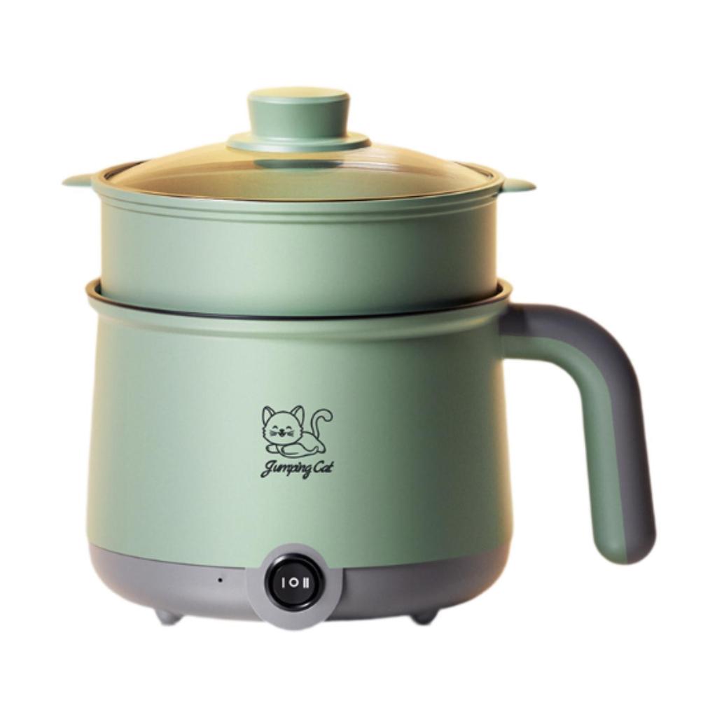 Marmite électrique 1,8 L avec cuiseur vapeur, marmite portable multifonction, cuiseur à ramen antiadhésif pour œufs, soupe, flocons d'avoine, steak, boulettes