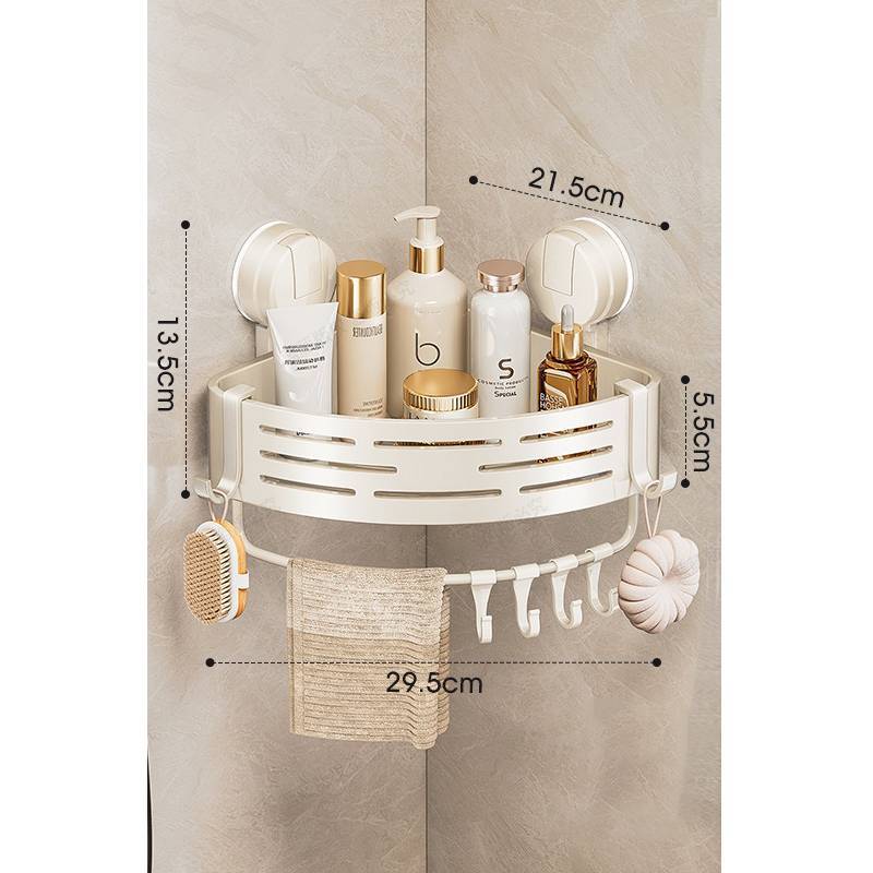 Abs Suction Cup Triangle Bathroom Shelf With Hooks For Home Organization And Storage