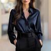 European and American temperament commuter long-sleeved shirt women's autumn POLO collar polyester cardigan