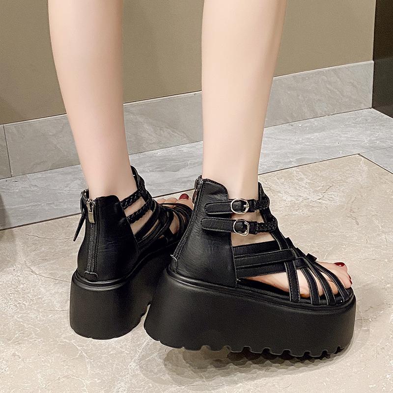 Fashion 2025 Designers Women Summer Leather Sandals Open Toe 8CM Platform Wedge Sneakers Women Casual Shoes Beach Sandálias Das Mulheres