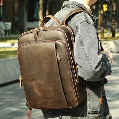 Retro Mad Horse Leather Backpack for Men Premium Genuine Leather Large Capacity Leisure Backpack for Business Travel Computer Bag for Men
