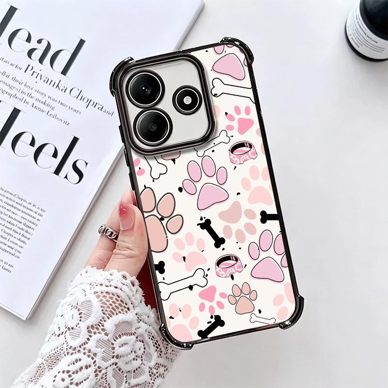 Dog Footprint Paw Cute Pattern Plating Phone Case For Xiaomi Redmi Note 14 15 Pro Plus 13 12 11 11S 11T 10 9S 9 5G Anti-Fall Air