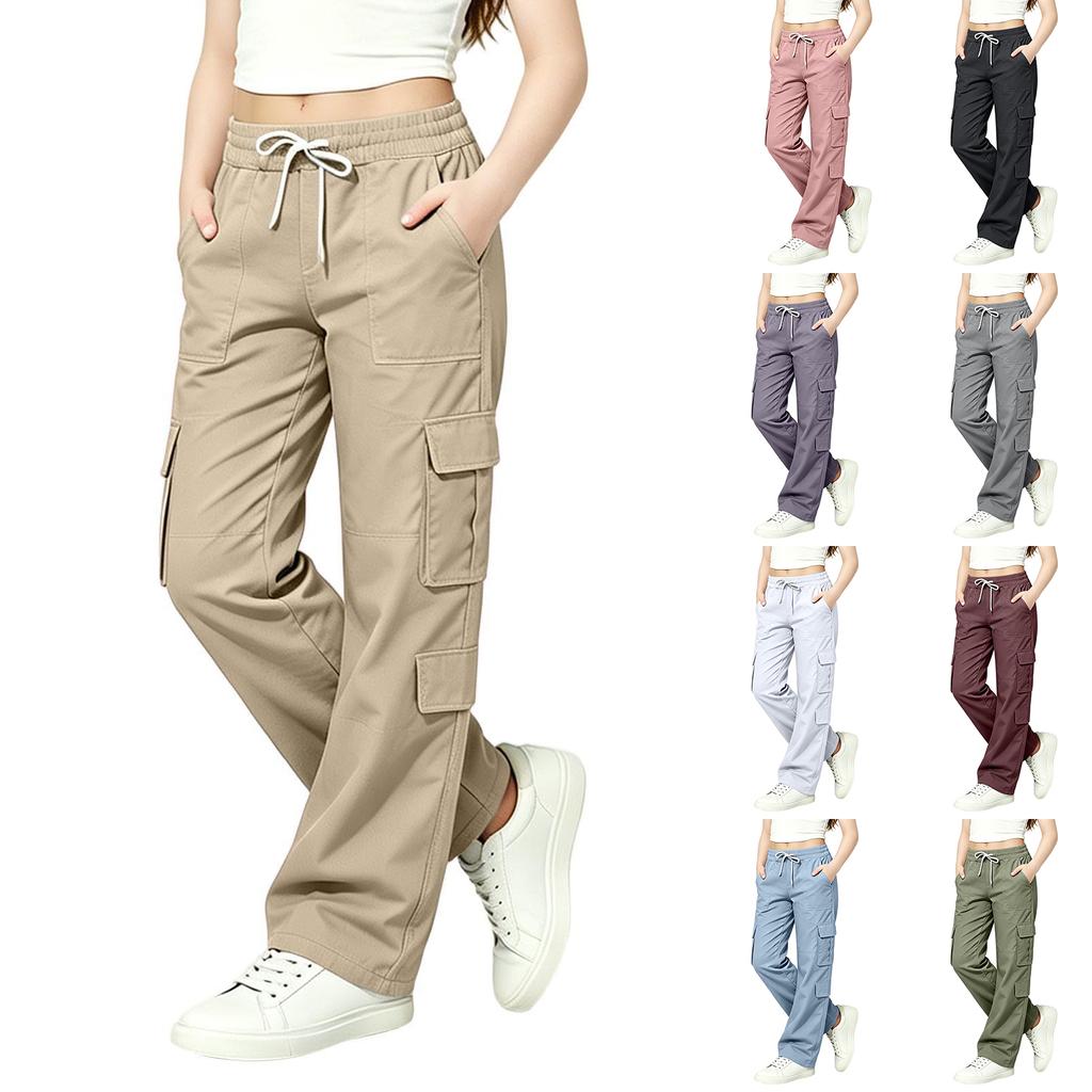 Children's Color Multi-Pocket Cargo Pants Casual Versatile Everyday Wear for Boys and Girls