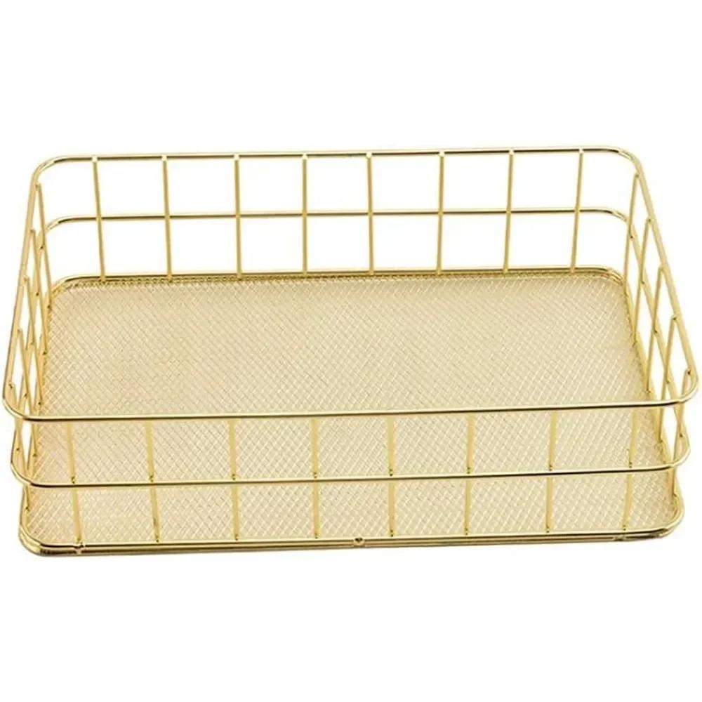 For Rose Gold Metal Desk Tray Bathroom Shelf Storage Fruit Home and Office Finishing Basket