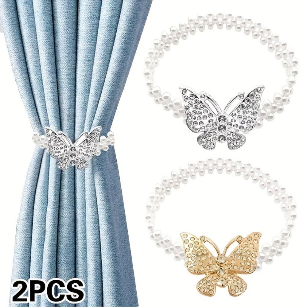 Butterfly Clips Imitation Pearl Curtain Ties Hexagonal Curtain Tiebacks Window Curtain Accessories