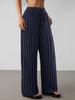 Women Striped Drawstring Waist Wide Leg Pants Loose Fit Casual Trousers
