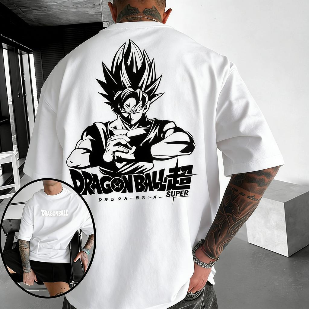 Dragon Ball Anime Trendy Casual Direct Spray Printed Heavy Cotton Short Sleeved Tshirt Mens Trendy Brand American Top Trendy