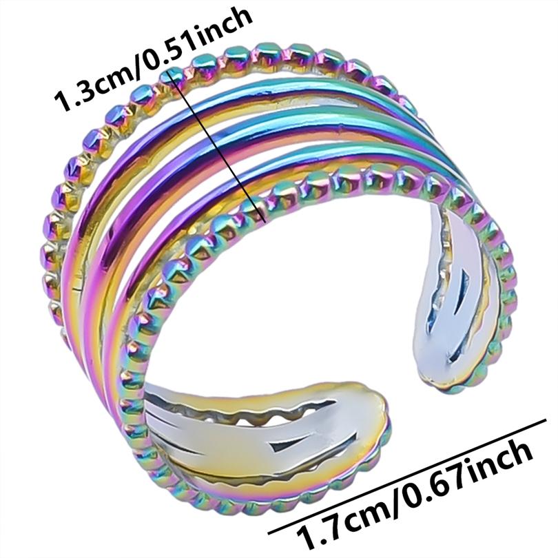Trendy Irregular Rainbow Color Open Ring Metal Stainless Steel Rings For Women Men Accessories Hollow Finger Jewelry Anniversary