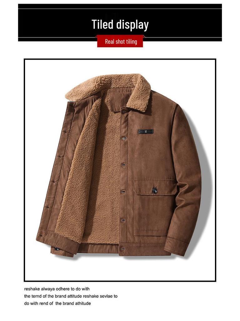 2025 Men's Suede Jacket: Lambswool-Lined Cotton Outerwear, Velvet-Thickened for Winter