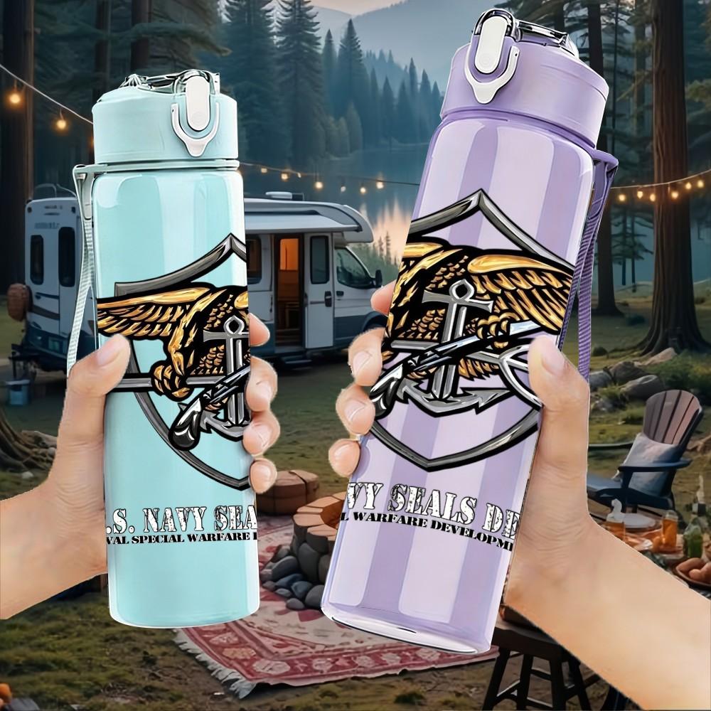 1PC Gold Wing Emblem 750ml Sports Water Bottle Leakproof Straw Lid Outdoor Office Home