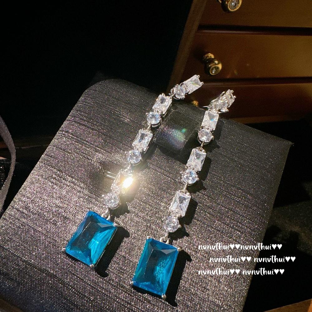 Tourmaline Abacus Rainbow Water Drop Gemstone Earrings, Antique Feeling, Plated With 18K Gold, Water Blue Sugar Cube Zircon Earrings Combination