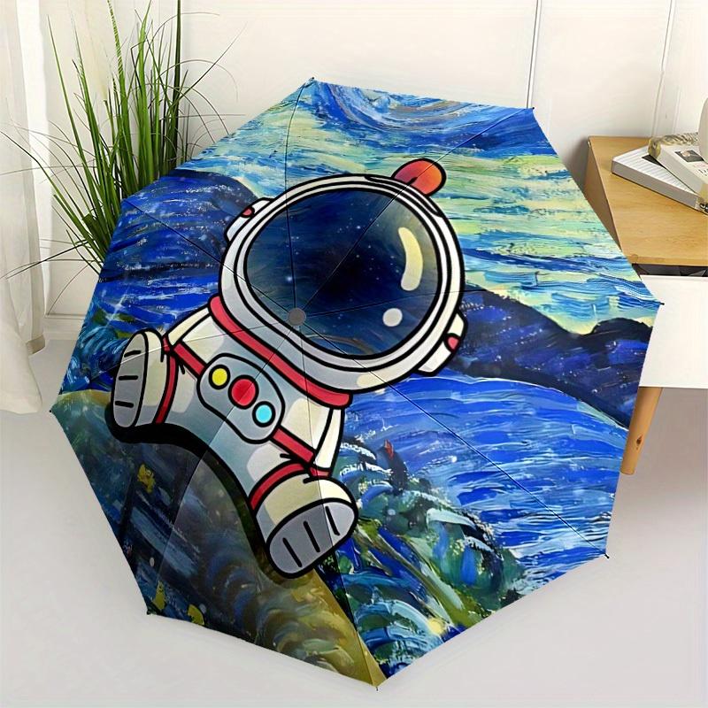 1 pièce Parapluie Pliant Automatique Astronaute Galaxie - Léger, Design Rétractable avec Durabilité à 8 baleines, Parfait pour les Aventures en Plein Air, Fas