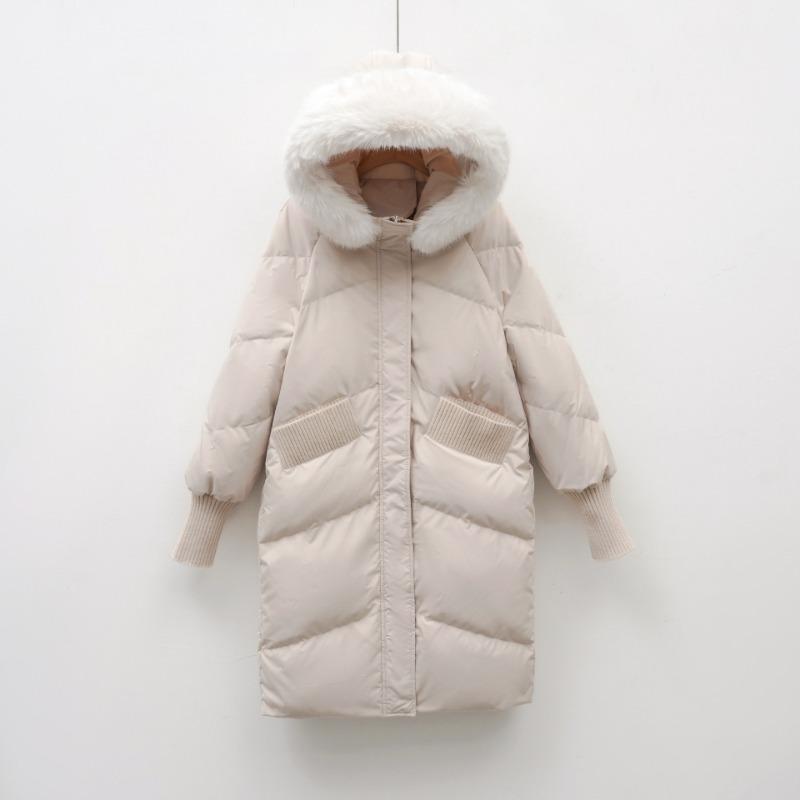 White Duck Down New Winter Warm Big Fur Collar Casual Loose Down Jacket Women's Coat