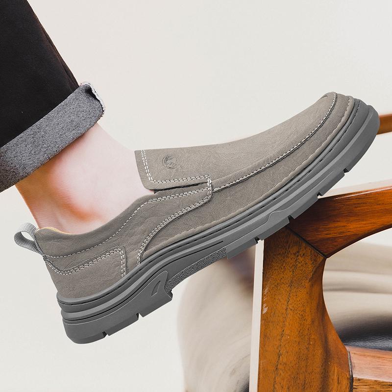 Men's Handmade Leather Shoes Slip on Casual Sneakers Low-top Walking Shoes