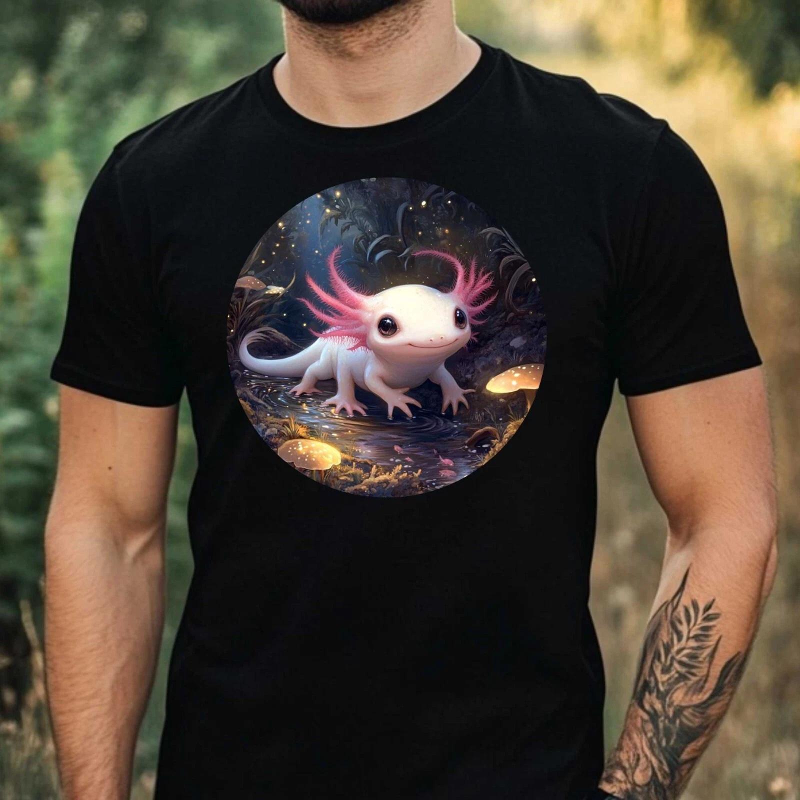 T-Shirt Herren Axolotl im Mondlicht Motiv Baumwolle Größe XS bis 5XL XL
