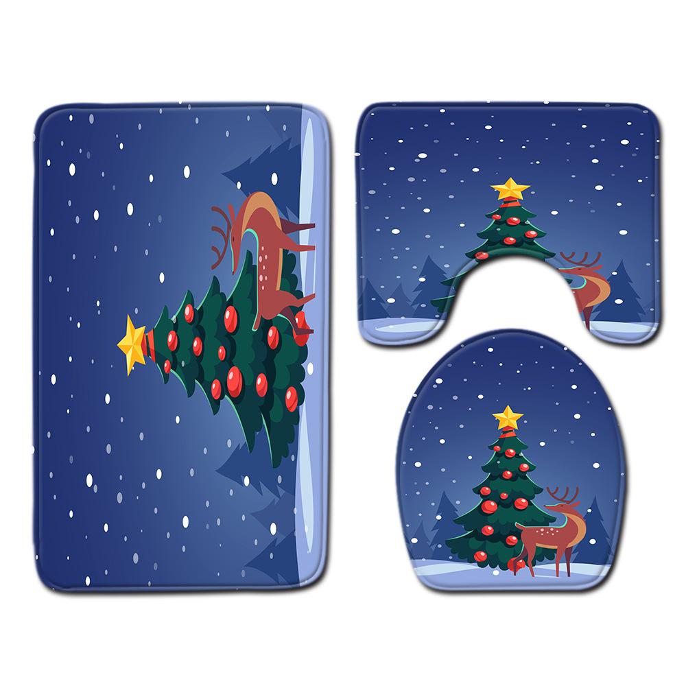 Christmas Bathroom Floor Mat Toilet Three-Piece Set