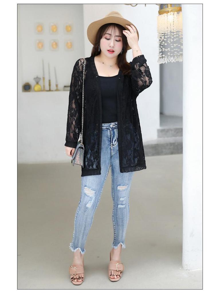 1905 Spitzen-Cardigan Sommer-Top - Damen Übergröße Schwarz & Weiß Sonnenschutz Schal Oberbekleidung