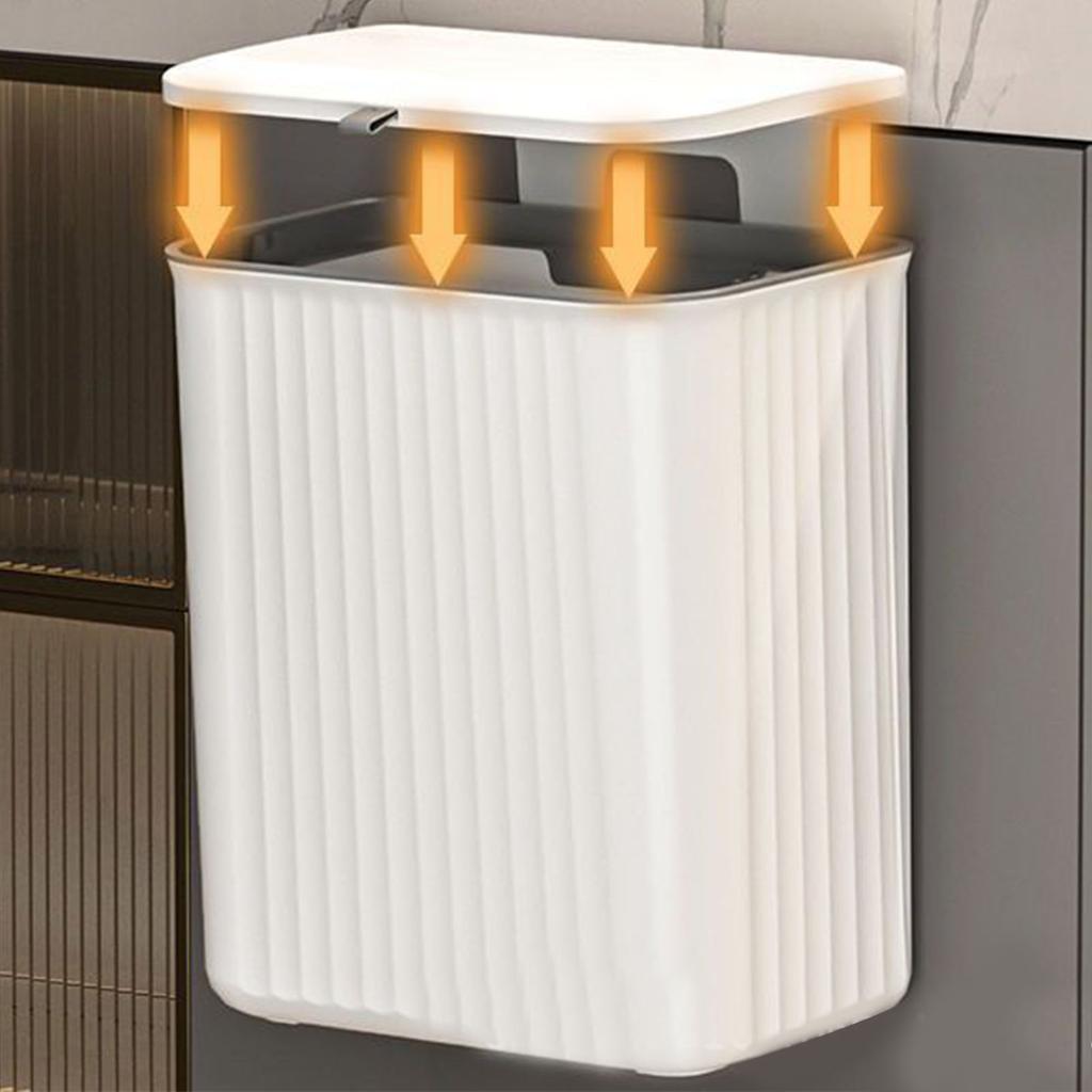 Mülleimer zum Aufhängen an der Wand, mit Schiebedeckel, kleiner Küchenabfallkorb für Schlafzimmer und Badezimmer, 9 l, weiß