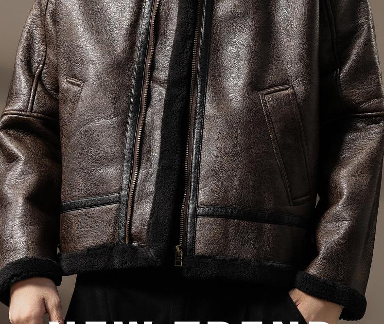 Men's Winter Retro Leather & Fur Lapel Jacket - Heavyweight Plus Velvet Warm PU Outerwear