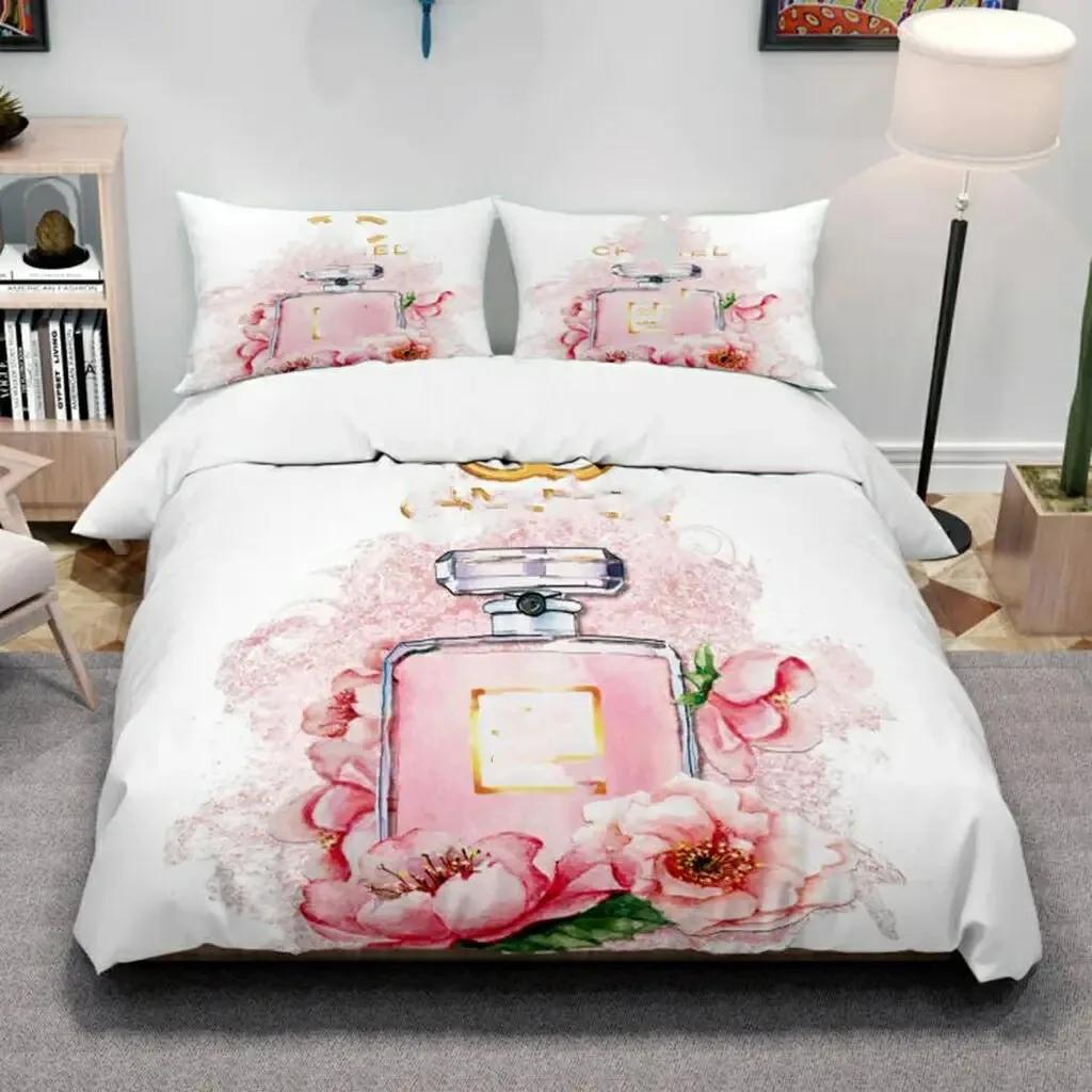 

Perfume Floral Duvet Cover Set Pink Makeup Bedding Set with Pillowcase,Girls Women Romantic Fashion Gifts Comforter Cover Set 70x133cm