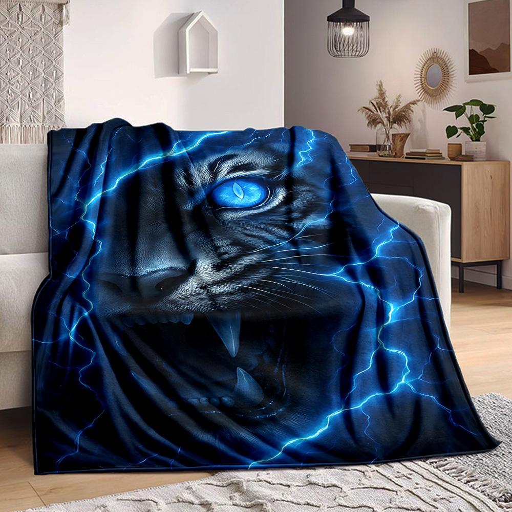

1PC Tiger Lightning Energy Print Blanket, Throw For Sofa, Bed, Travel, Printing Blanket With Soft And Warm Fabric yy250918157 75x90cm