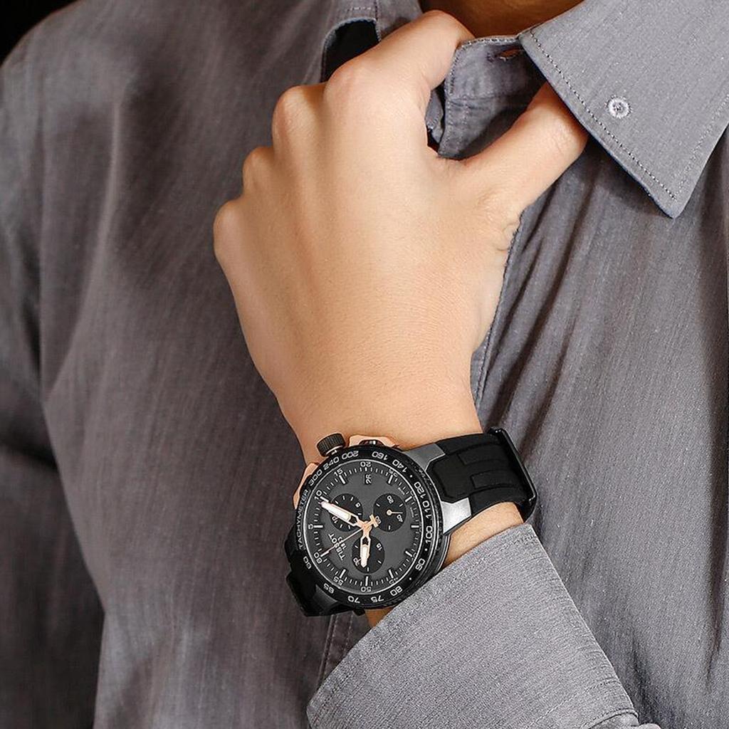 Tissot Racing Series Quartz Movement Three Eyes Luminous Date Display Watch Men watches Black Steel Silicone T111.417.37.441.07